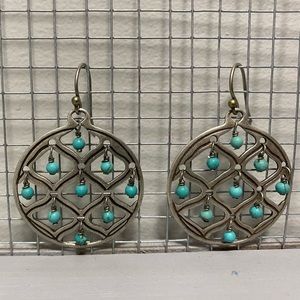 Silver metal and turquoise earrings